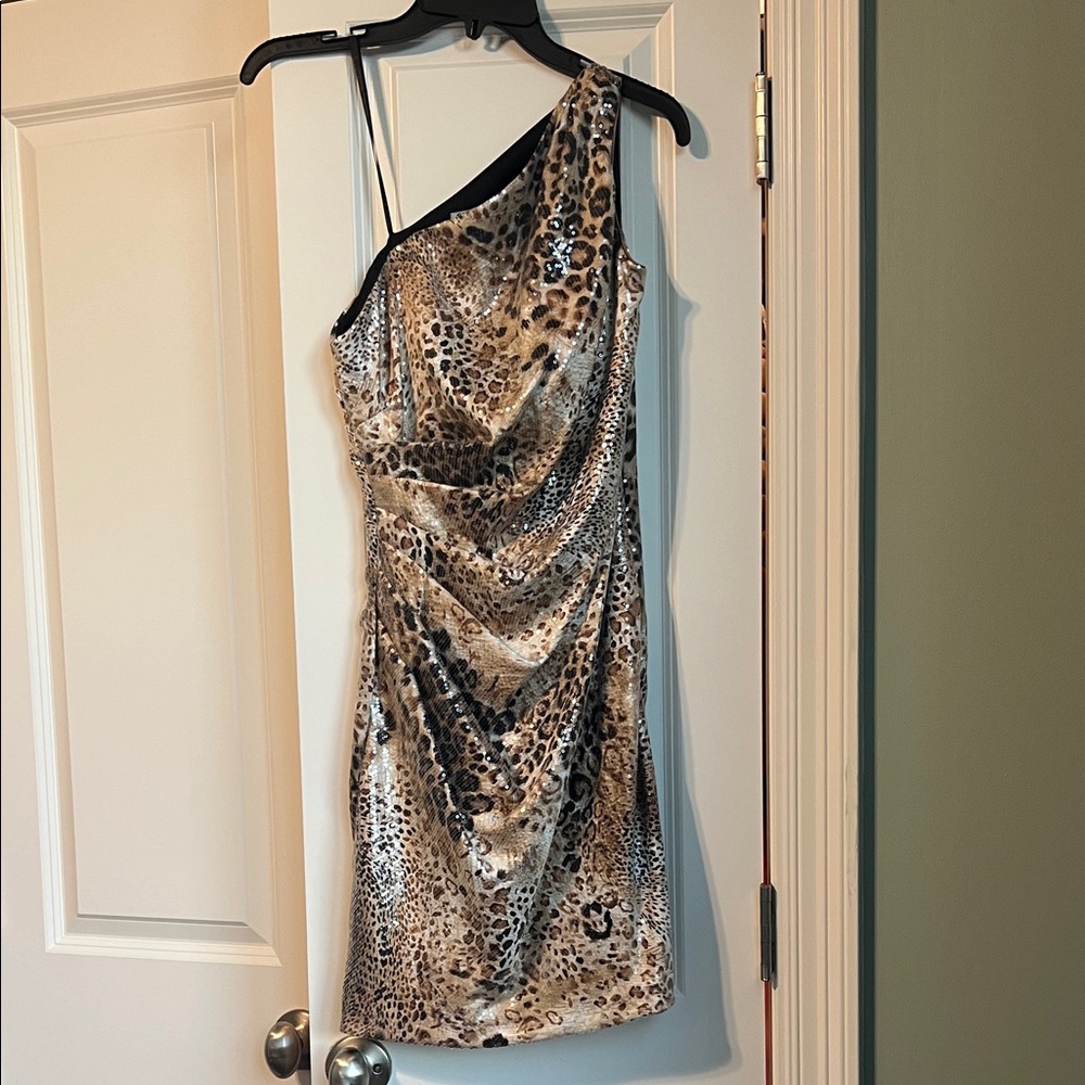 Leopard Print One-Shoulder Dress